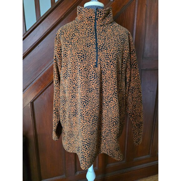 Lands End Womens Soft 2X Leopard Print Fleece Pullover Quarter-Zip Top - Picture 2 of 7